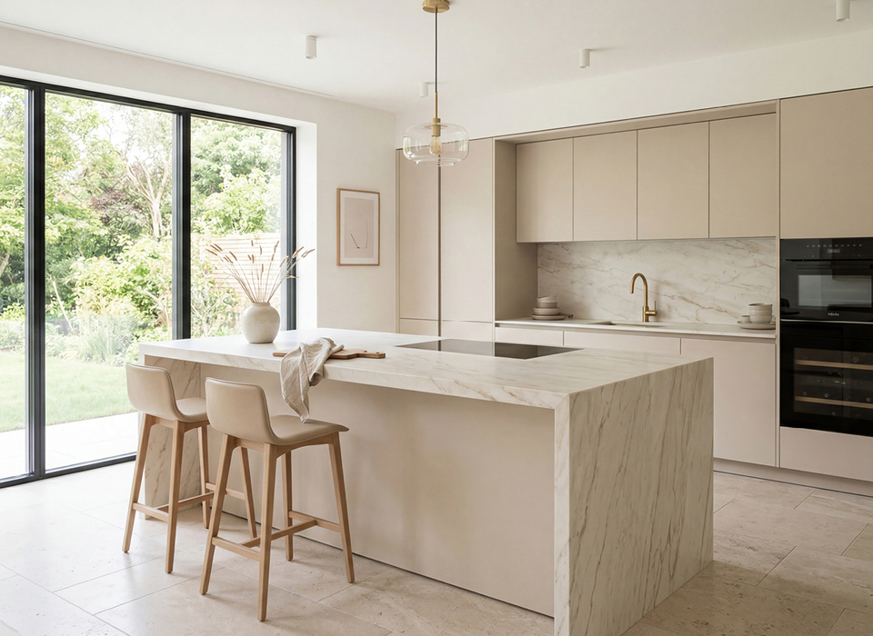 Moderne K&uuml;che mit Naturstein Arbeitsplatte Angebot