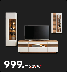 Weiße Wohnwand aus Materialmix mit einer Breite von 285 cm im modernen Stil. Jetzt statt 2399 Euro nur noch 999 Euro im Schaffrath Black Sale.