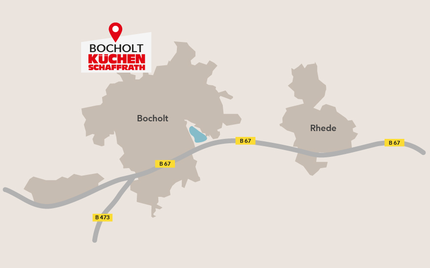 Karte von Neuss mit Standort-Kennzeichnung der lokalen Schaffrath-Filiale