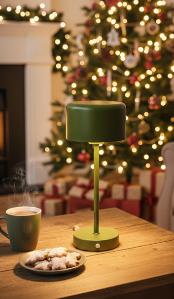 LED Leuchte auf Wohnzimmertisch im weihnachtlichen Wohnzimmer