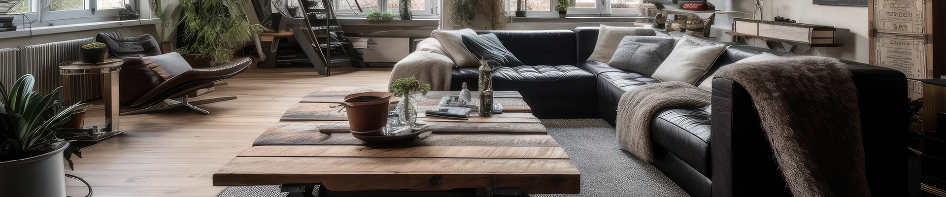 Industrial-Wohnung mit modernen Möbeln und rohen Materialien