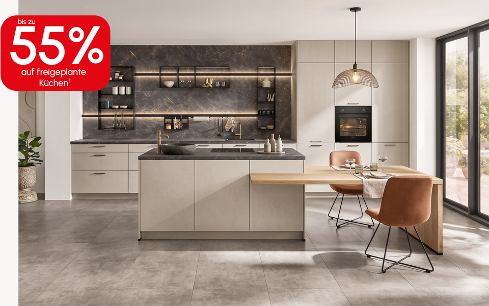 Moderne, stilvolle K&uuml;che mit hochwertigem Design &ndash; jetzt mit 50 % Rabatt plus zus&auml;tzliche 10 % Extra-Rabatt erh&auml;ltlich + 10% Extra Rabatt