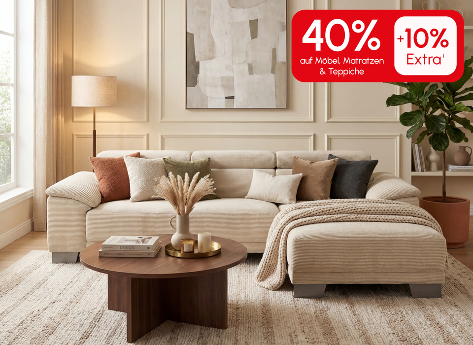 40% Rabatt auf M&ouml;bel, Matratzen und Teppiche erh&auml;ltlicht + 10% Extra Rabatt