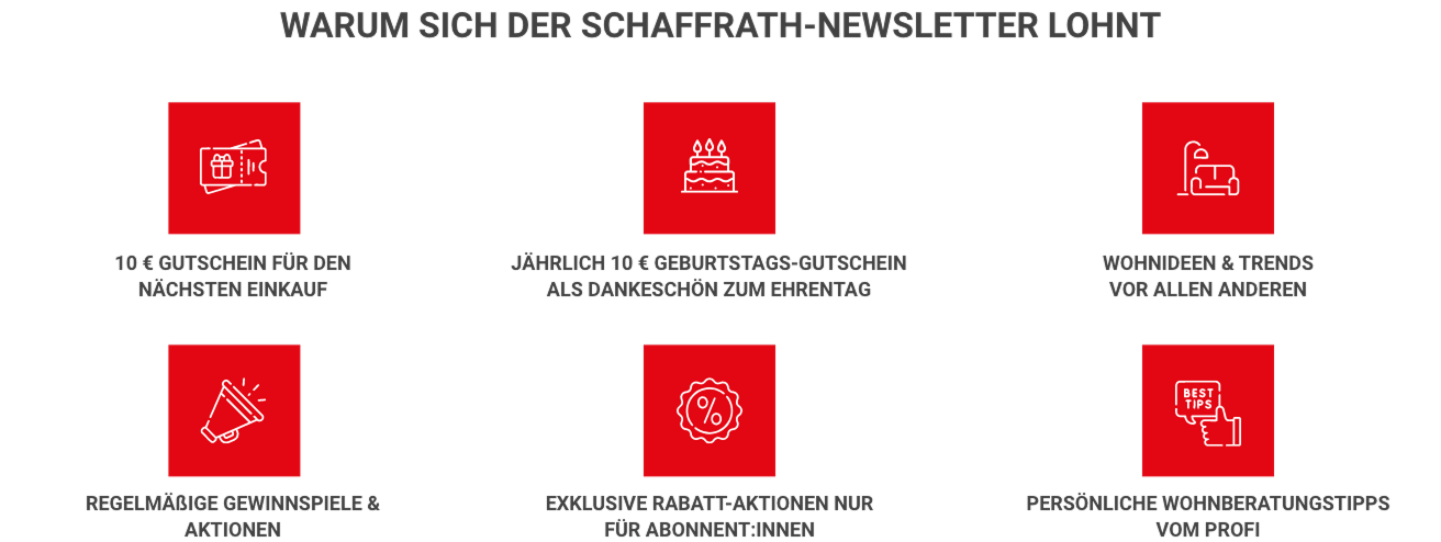 Newsletter Vorteile als Icons dargestellt
