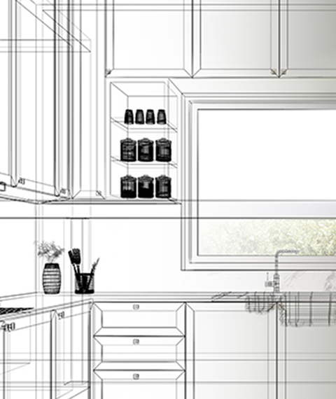 Zeichnung einer Küchenplanung