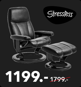 Schwarzer Stressless Relaxsessel Consul (Medium) aus Leder mit passendem Hocker im klassischen Stil. Jetzt statt 1.799 Euro nur noch 1.199 Euro im Schaffrath Black Sale