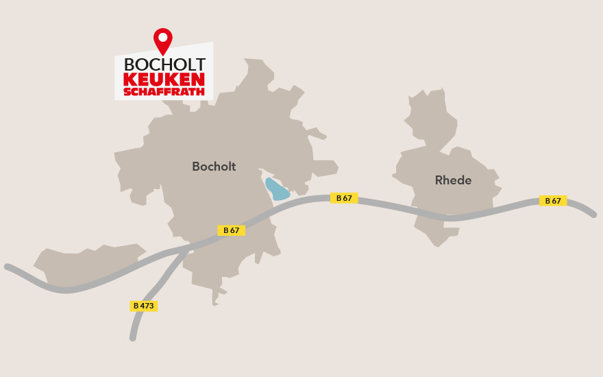 Kaart van Bocholt met locatie-aanduiding van de lokale Schaffrath vestiging