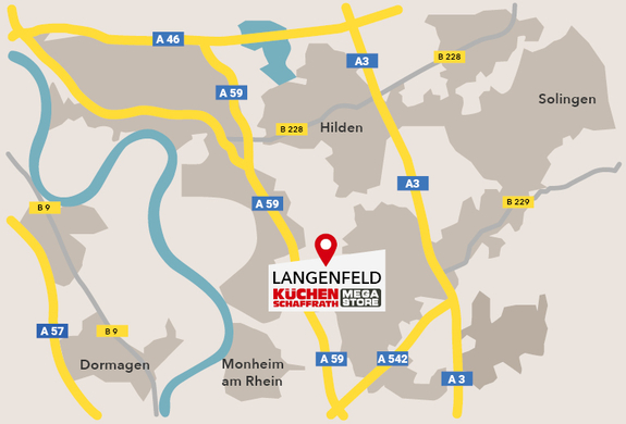 Wegbeschreibung zum Mega Store in Langenfeld