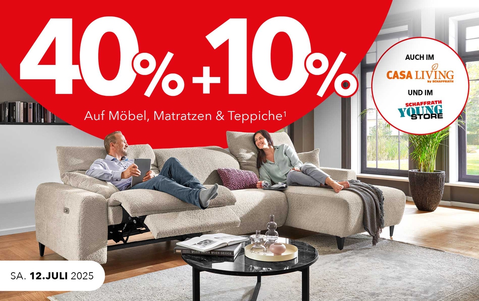 40+10% Rabatt auf Möbel, Matratzen, Teppiche