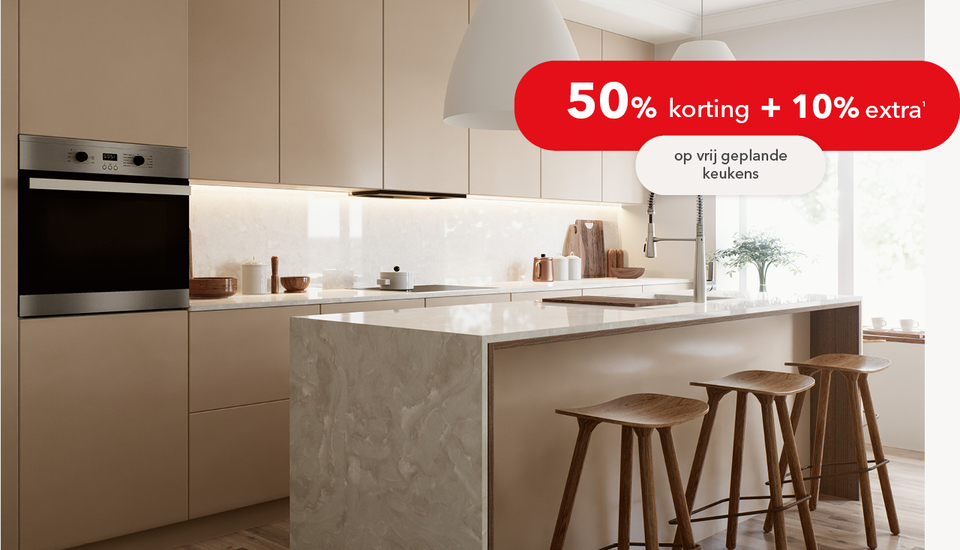 Moderne, stijlvolle keuken met hoogwaardig design &ndash; nu met 50% korting plus 10% extra korting beschikbaar.