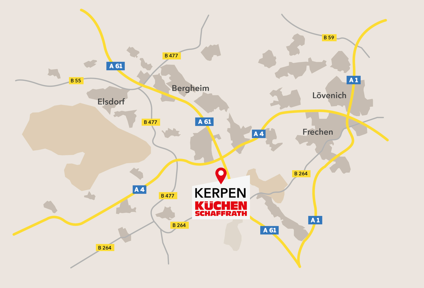 Wegbeschreibung zum Küchenmarkt in Kerpen