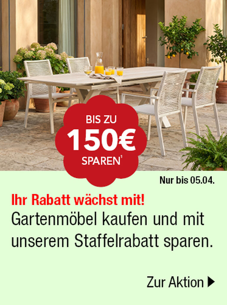 Staffelrabatt bei Schaffrath, Bis zu 150&euro; beim Kauf von Gartenm&ouml;beln sparen