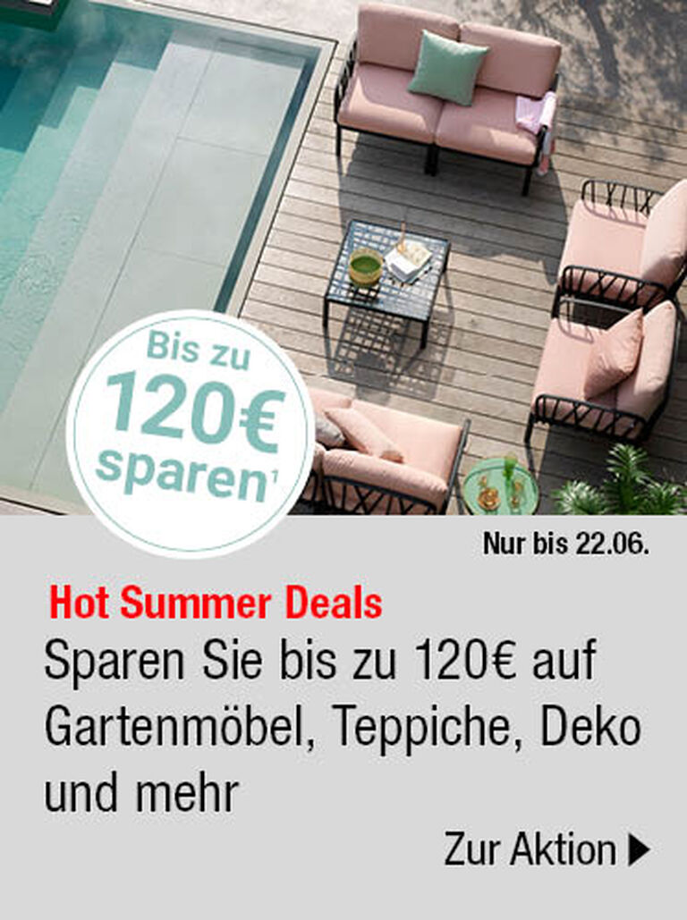 Sparen Siebis zu 120€ auf Gartenmöbel, Möbel, Teppiche, Deko und mehr bei Schaffrath 