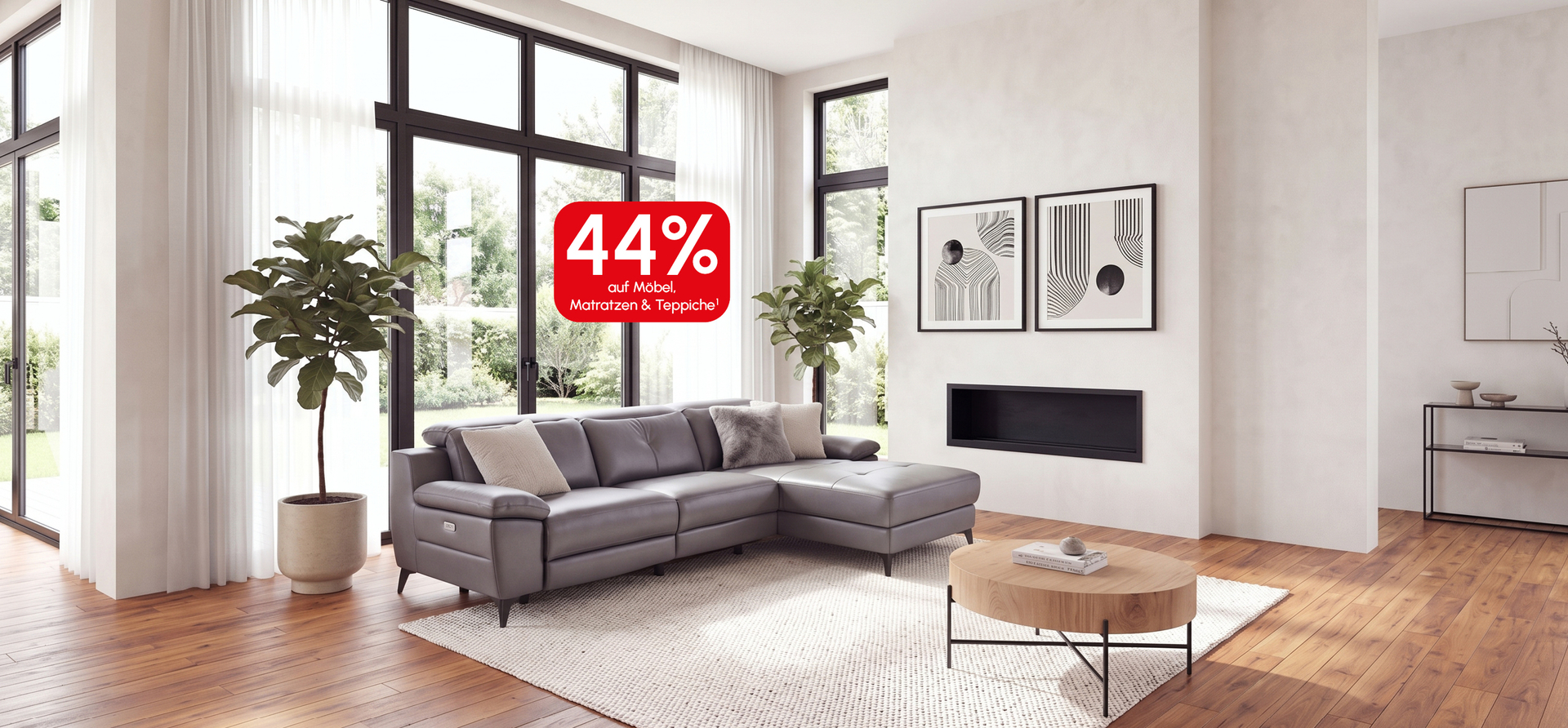 Entdecken Sie neue Trends f&uuml;r Ihr Zuhause mit 44% Rabatt&sup1; auf M&ouml;bel, Matratzen und Teppiche.