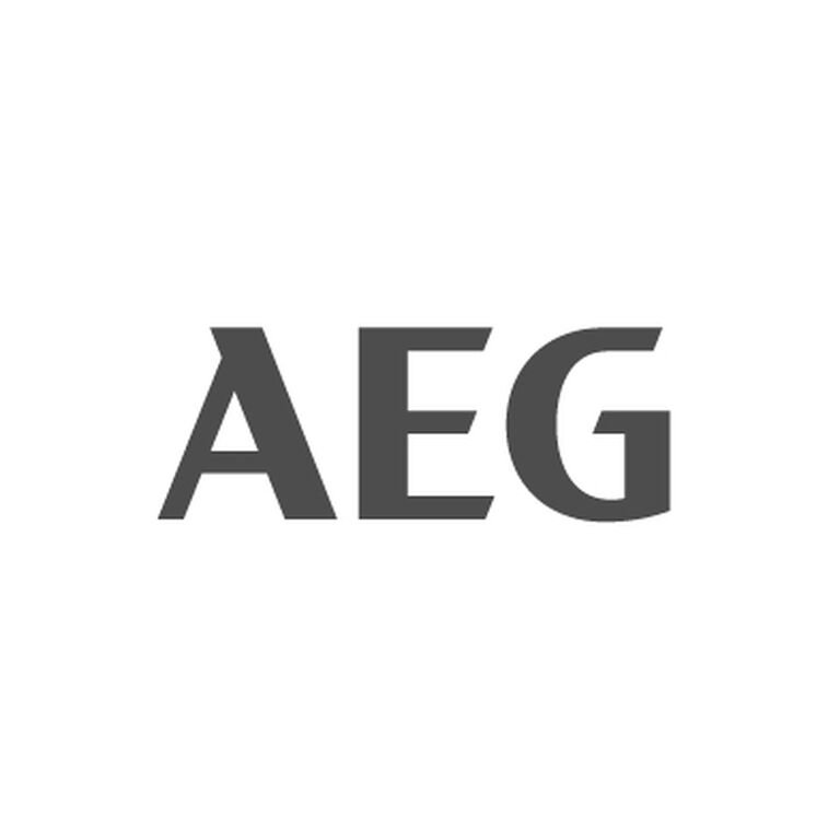Weißes Bild mit Schriftzug "AEG"