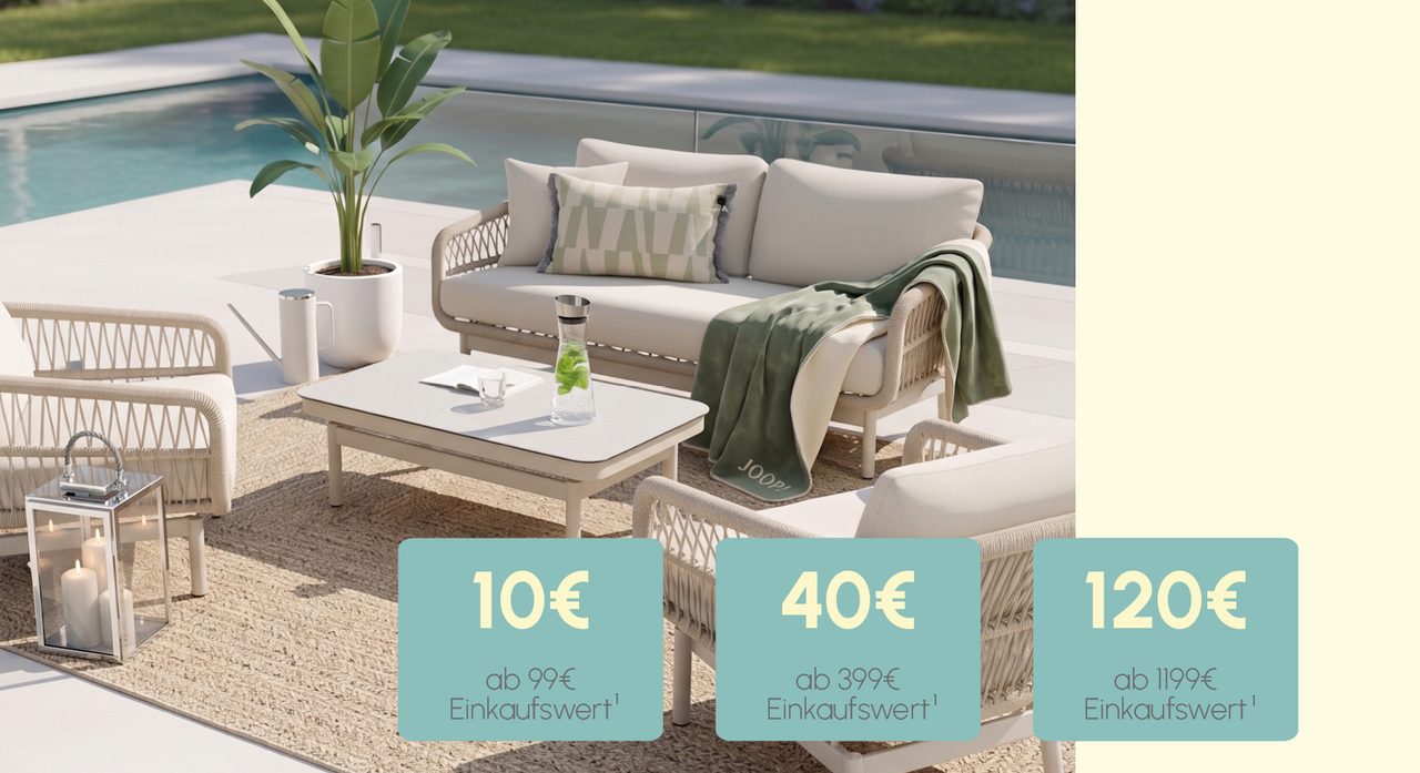Bis zu 120&euro; sparen auf Haushaltsartikel, Deko, Textilien, M&ouml;bel und Gartenm&ouml;bel!&sup1;