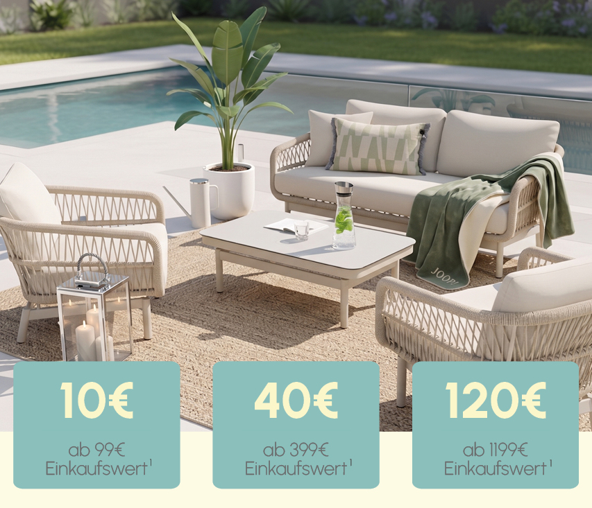 Bis zu 120&euro; sparen auf Haushaltsartikel, Deko, Textilien, M&ouml;bel und Gartenm&ouml;bel!&sup1;