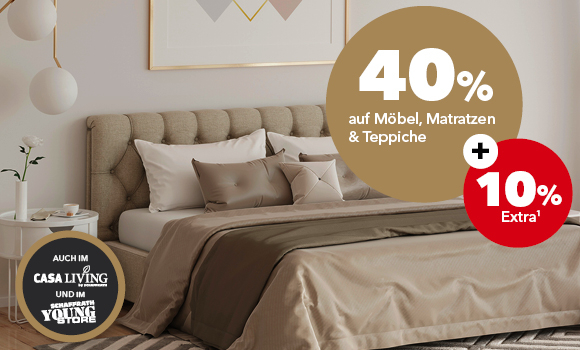 40 Prozent Rabatt + 10 Prozent Extra auf M&ouml;bel, Matratzen und Teppiche
