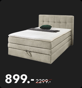 Beiges Boxspringbett aus Materialmix mit einer Liegefläche von 120x200 cm im eleganten Stil, inklusive Bettkasten. Jetzt statt 2.299 Euro nur noch 899 Euro im Schaffrath Black Sale.