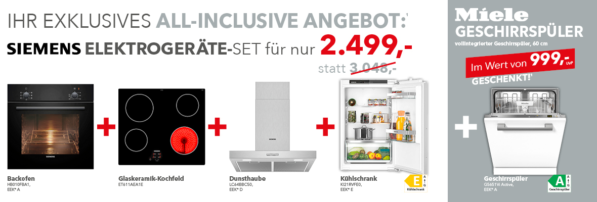 Exklusives Angebot: Siemens Elektrogeräte Set und Miele Geschirrspüler