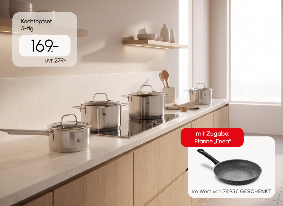 Kochfreude im Set: Zwilling Kochtopfset mit Gratis-Pfanne &bdquo;Enea&ldquo;&nbsp;