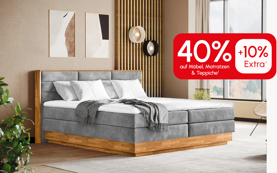 40+10% Rabatt auf M&ouml;bel. Matratzen, Teppiche