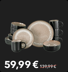 Kombigeschirr aus hochwertiger Keramik mit einer Höhe von 27 cm, einer Breite von 26,5 cm und einer Tiefe von 37 cm. Jetzt statt 139,99 Euro nur noch 59,99 Euro im Schaffrath Black Sale.