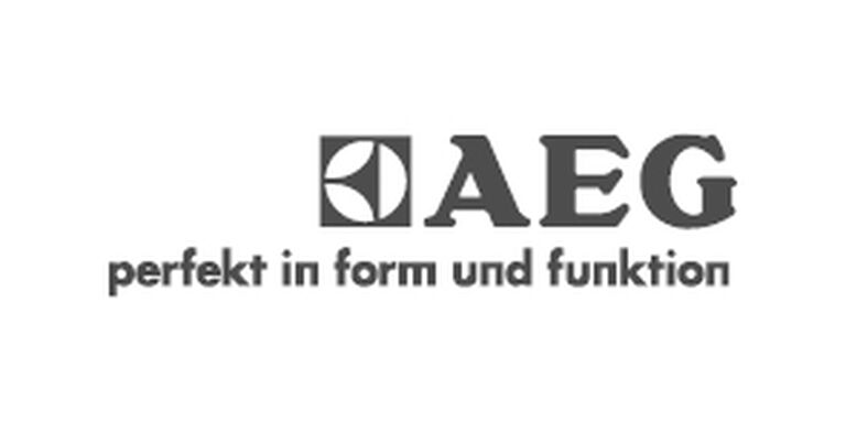 Weißes Bild mit Schriftzug "AEG"