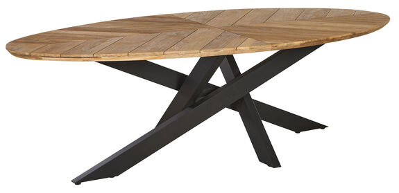OUTDOOR Gartentisch Teak Oval X-Fu&szlig;