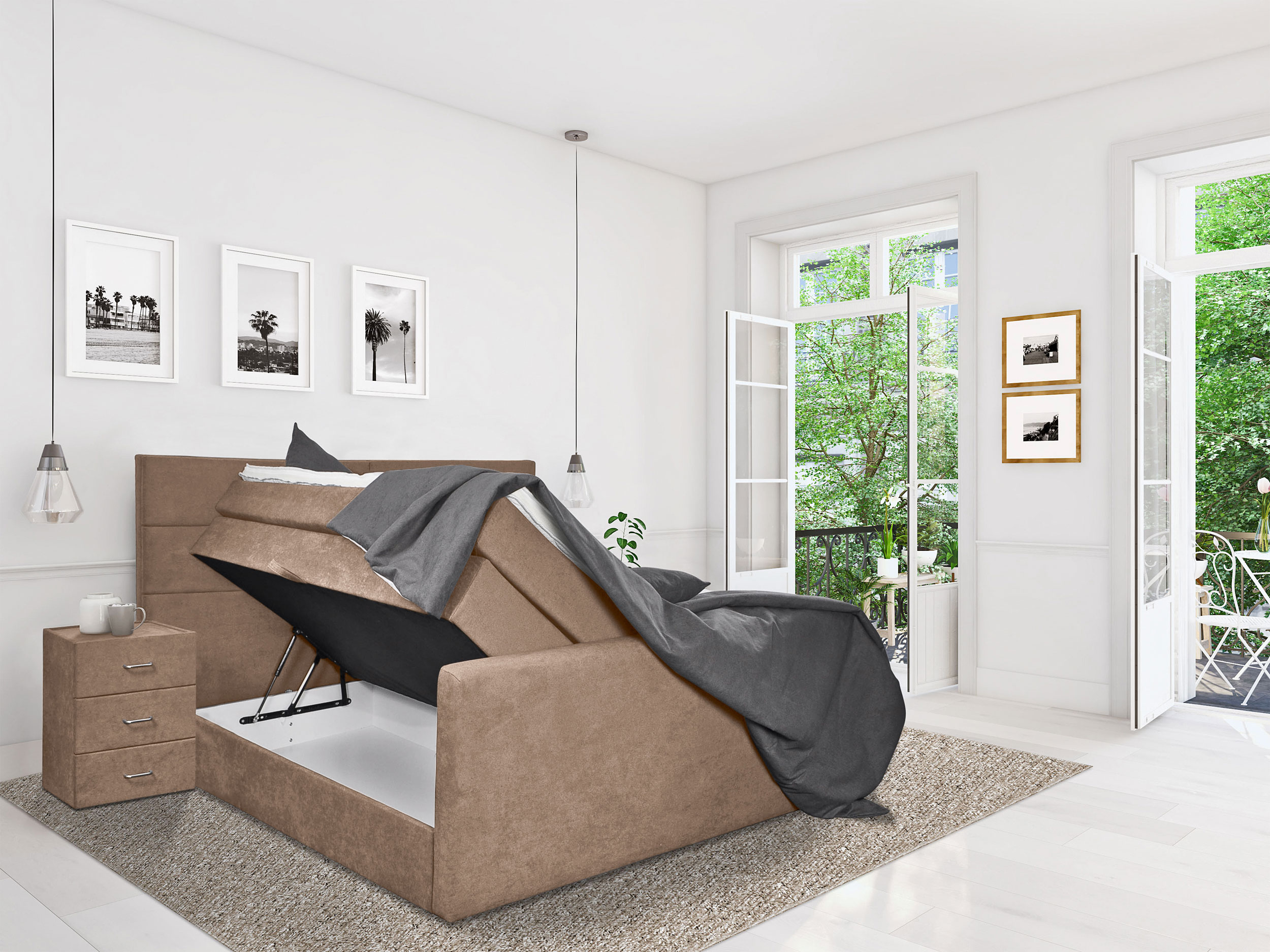 Boxspringbett beige Materialmix