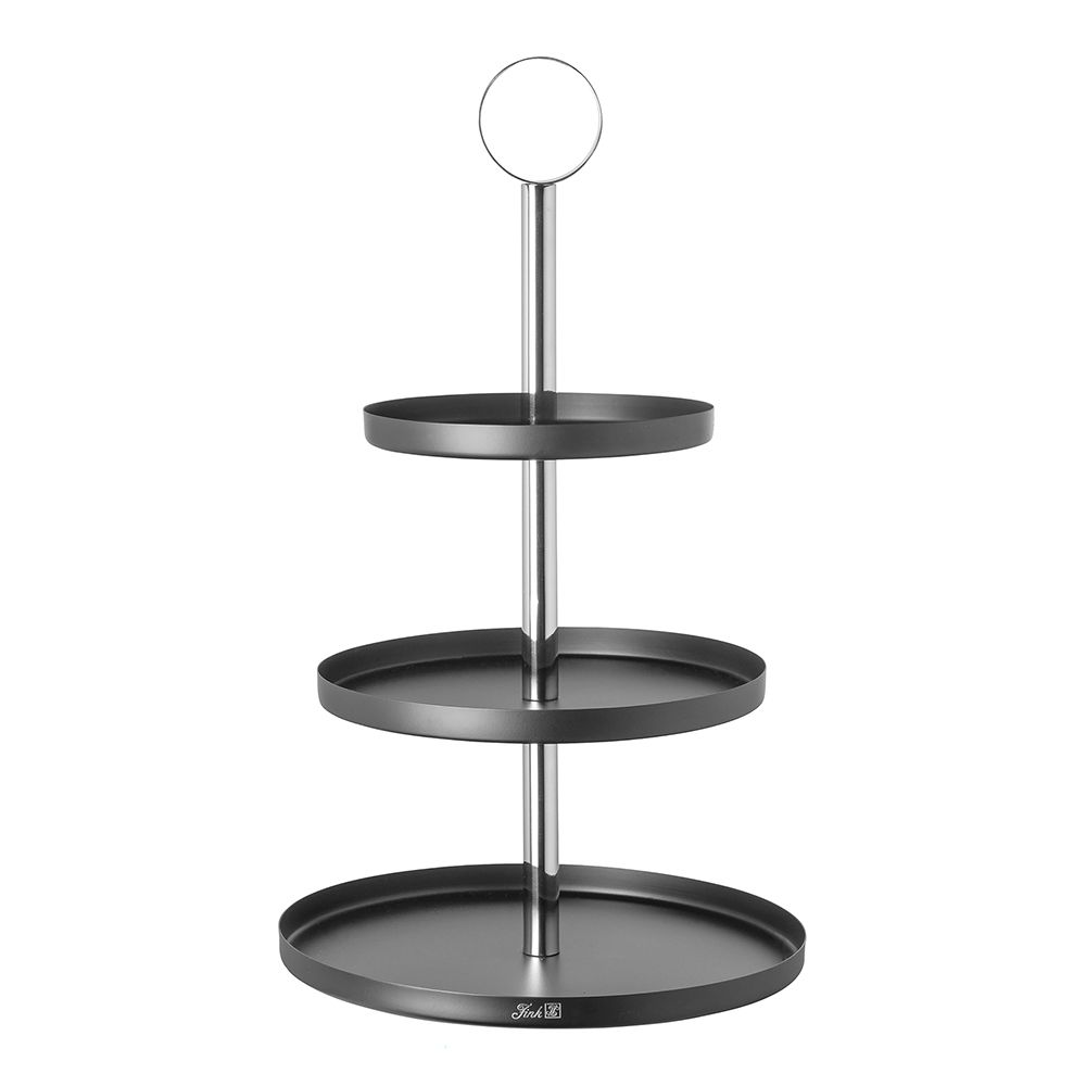 Fink BILBAO 3-stöckige Etagere aus Edelstahl in Schwarz, 27 cm Durchmesser, Servierständer für Gebäck und Dekoration