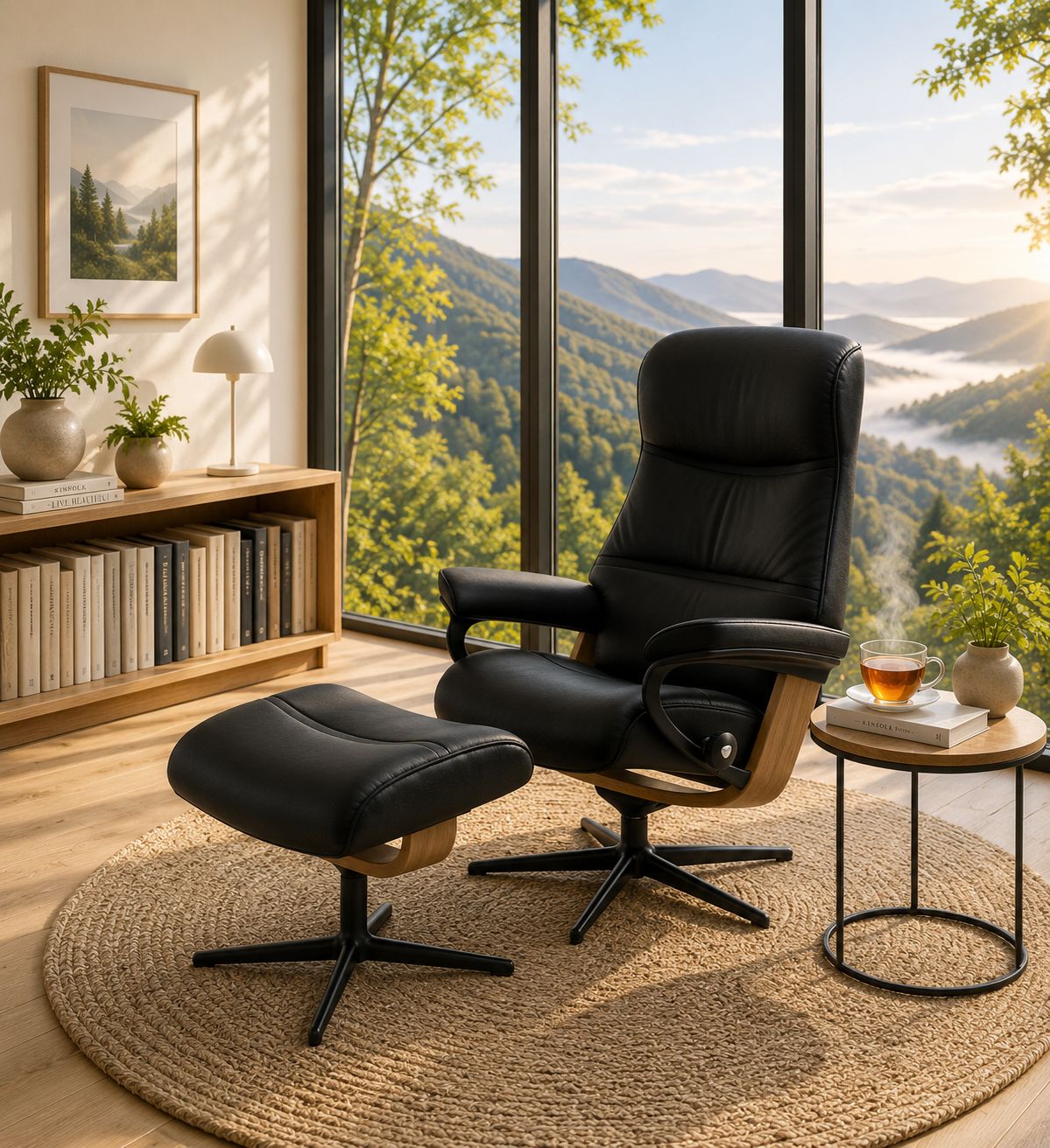 Stressless Stresseless-Sessel mit Hocker schwarz Leder